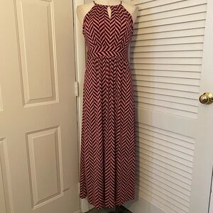 LOFT Pink and Navy Chevron Maxi Dress- Size MP